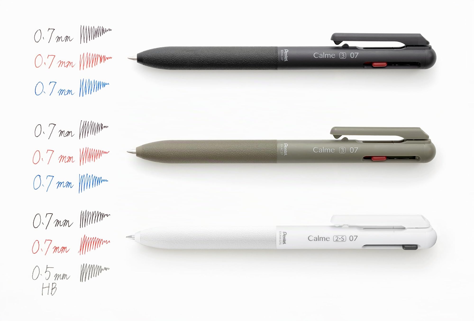 Pentel BXAW375W Calme - Bolígrafo multifunción (2 minas de 0,35 mm, 1 mina para portaminas de 0,5 mm, ruido de clic claramente amortiguado, rellenable, 1 ve=10 unidades)