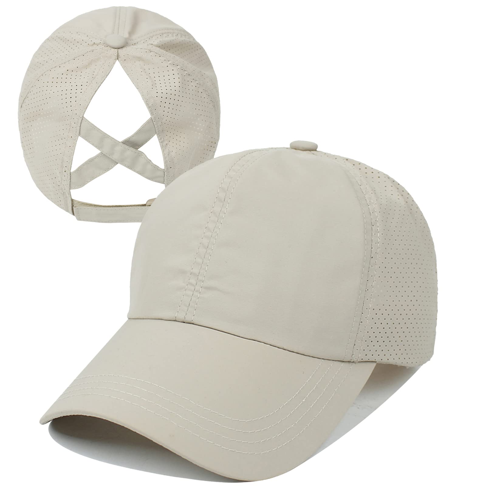 Koreshion Womens Criss Cross Ponytail Baseball Cap Adjustable High Messy Bun Ponycap Quick Drying Mesh Hats