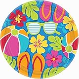 Amscan Hawaiian Luau Beach Summer Splash Paper Dinner Plates (18 Piece), Multi Color, 10.5 x 10.5