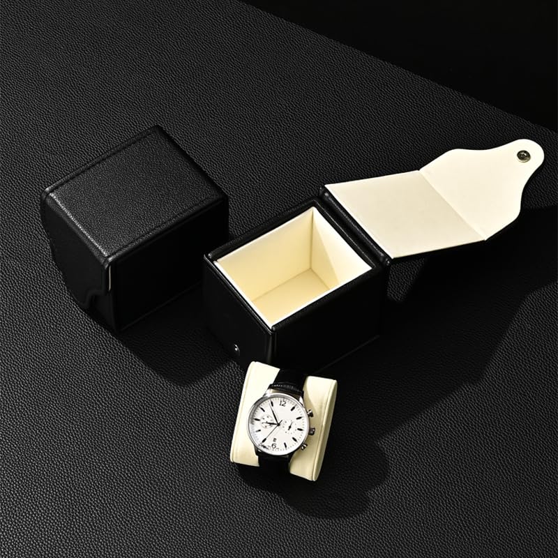 Caja de reloj de cuero negro cuadrada con cojín extraíble para regalo de viaje