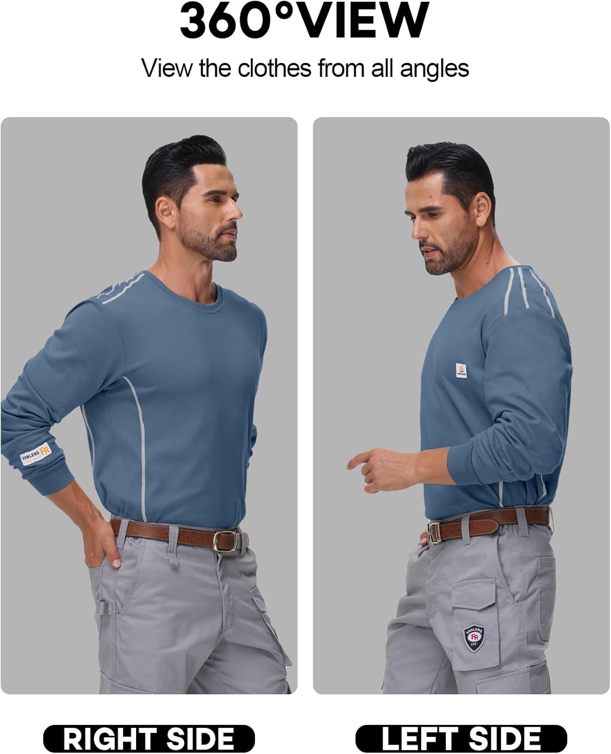 FR Shirts for Men CAT2/HRC2 6.5oz Lightweight Fire Resistant Shirts for Men Long Sleeve Crewneck T-Shirt - Image 5