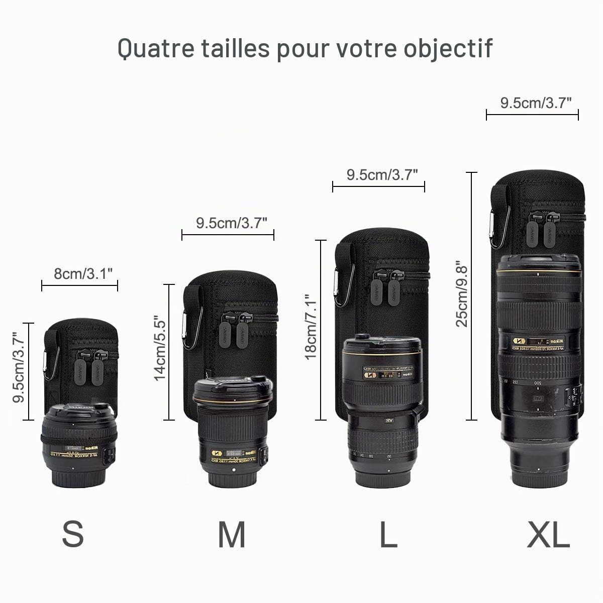 Arvok 4PCS Housse Objectif, Étuis à Objectifs de Caméra Résistant à l'eau, Camera Drawstring Lens Pouch Bag de 4 Différente Taille pour Nikon, Pentax, Tamron, Sigma, Sony, Olympus, Panasonic