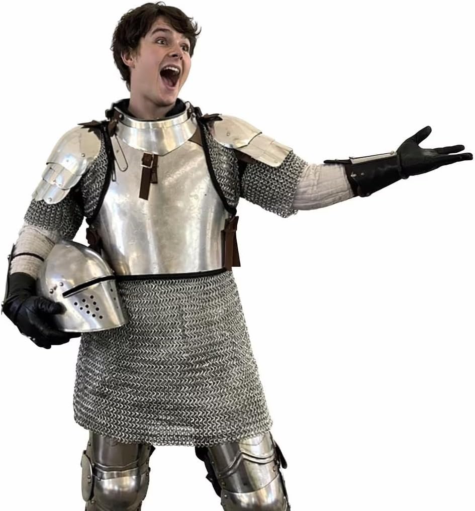 Medieval Knight Full Body Armor Set, Silver, Steel Plate and Chainmail, LARP and Costume