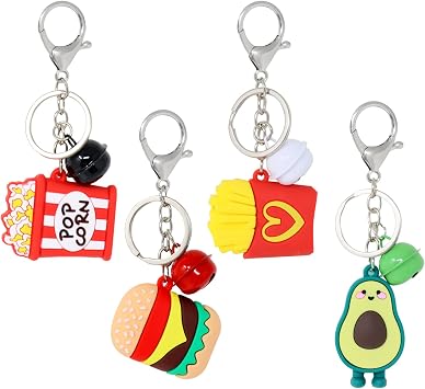 Honbay 4PCS Artificial Fast Food Keychains Creative Popcorn Hamburger Avocado and French Fries Keyrings with Bells for Bag Purse Wallet Cellphone or Car Pendant 4 Style