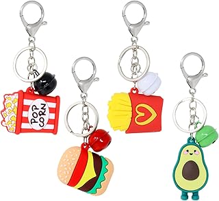 Honbay 4PCS Artificial Fast Food Keychains Creative Popcorn Hamburger Avocado and French Fries Keyrings with Bells for Bag Purse Wallet Cellphone or Car Pendant (4 Style)