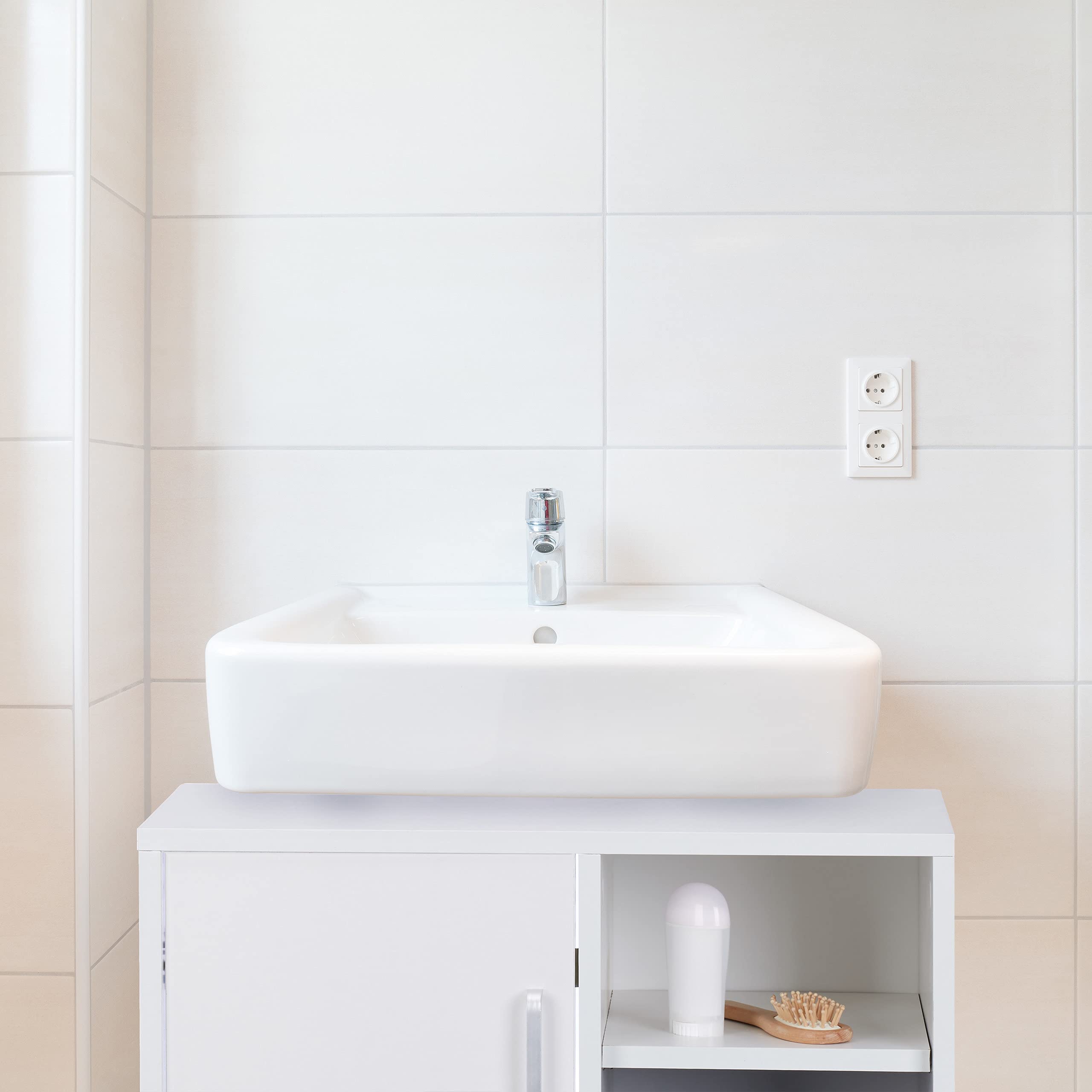 Relaxdays Mobile sotto-Lavabo, Mobiletto per Lavandino Bagno, 3 Ripiani, Armadietto, Anta Singola, Legno MDF, Bianco, 51x60x32 cm