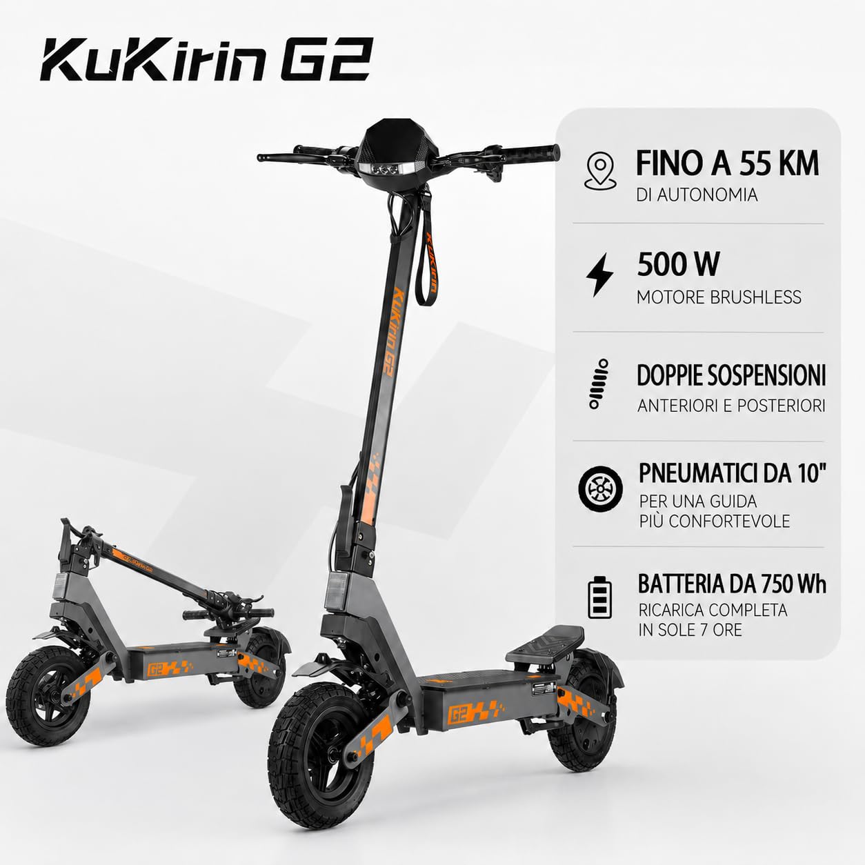 Kukirin G2 Monopattino Elettrico Adulto,Scooter Elettrico,Patinete Electrico,Autonomia di 55KM,Velocità Massima 25km/h,10" Pneumatici,Doppia Frenata,3 Modalità di Velocità,Capacità di Carico120KG