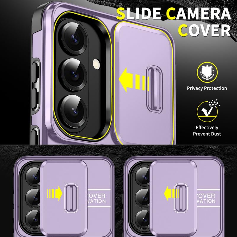 Image of LuxuryKase Shockproof Rugged Case for Samsung Galaxy S26 | Slide Camera Cover | 360 Rotating Ring Kickstand | Military-Grade Protection - Lavender Purple
