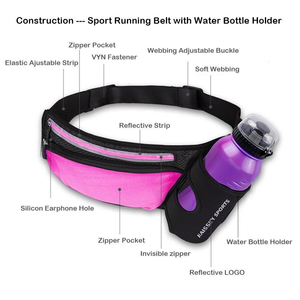 MAYIYAHO Sac de Taille de Course en Plein air étanche Support pour téléphone Portable Jogging Poche de Bouteille d'eau Ceinture Sac de Ventre Sport Salle de Sport Fitness Fanny Pack