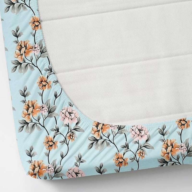 Image of la' amour Glace Cotton Elastic Fitted Bedsheets with 2 Pillow Covers Double Bed All Around Elastic Sheet Supersoft Size - 72 x 78 +10 inches, Sky Blue 180 tc - 200 tc