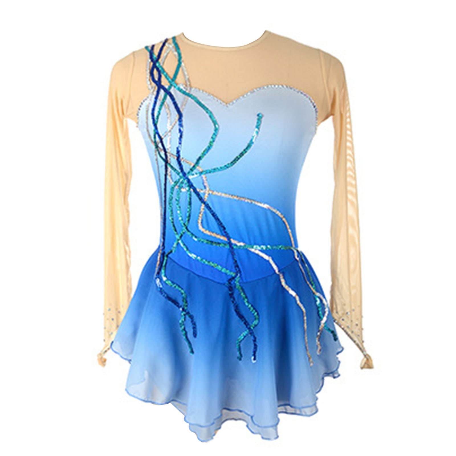 Wygwlg Vestito Da Pattinaggio Artistico A Maniche Lunghe Per Ragazze, Vestito Da Ballo Di Balletto In Rete Trasparente Con Strass Per Pattinaggio A Rotelle Per Tutte Le Età