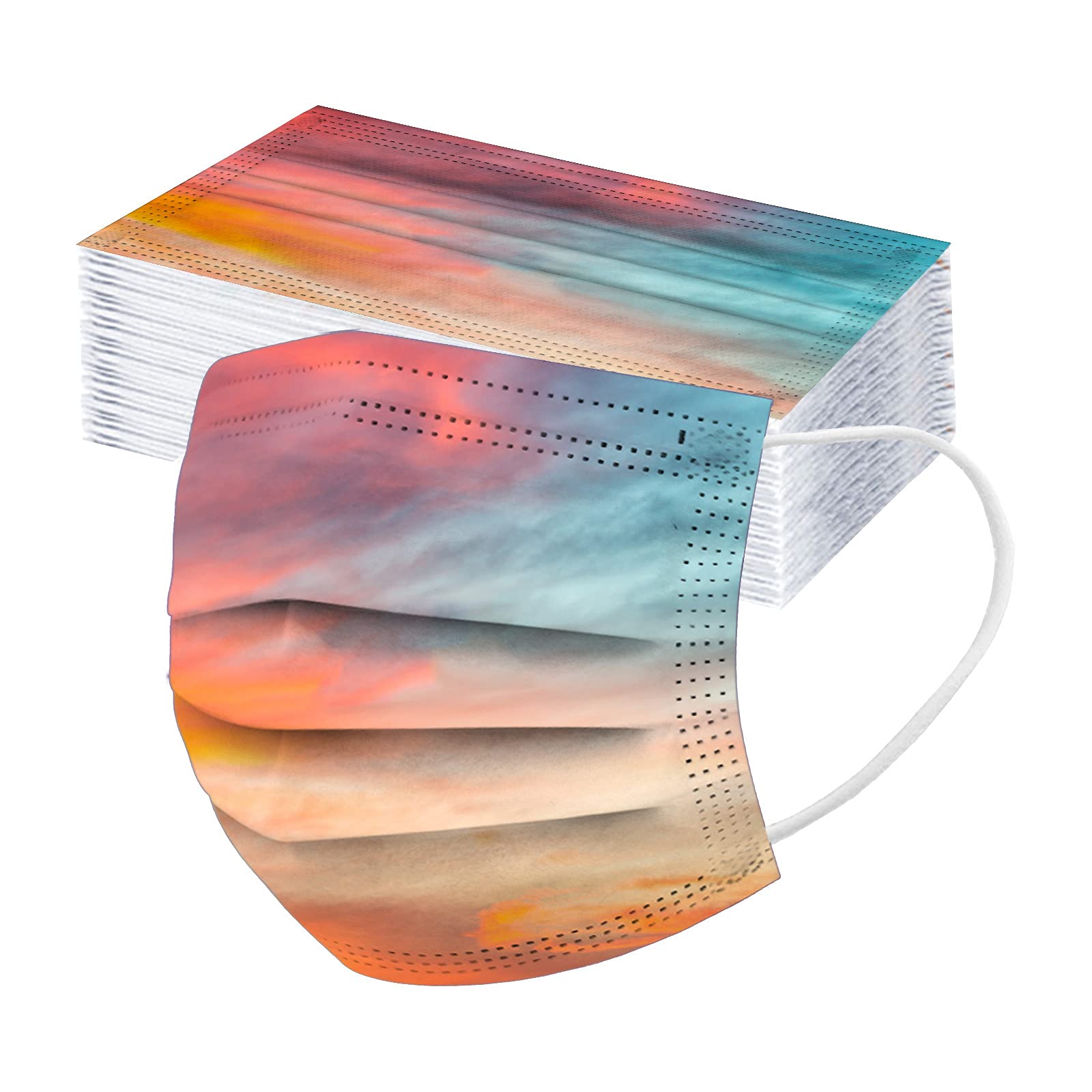 HKUOPW 50 PCS Kids Face Masks Disposable Breathable Dust Facemasks Personalised Children's Tie-dye Starry-sky Printed 3 Ply Disposable Face Mask Coloured Ear Loop Bandana