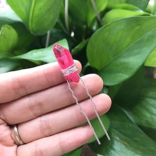 Cuarzo plateado alambre envuelto cristal fiesta nupcial mujeres pelo joyería, rojo Inicio Colecciones (Color : Rose)