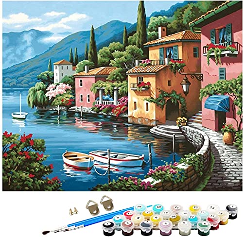 Mumoo Bear Painting by Number Kits for Adult DIY Canvas Oil Painting Kit for Kids or Beginner with Paint brushes Acrylic Pigment Drawing Paintwork 16x20inch Without Frame (Sea view)