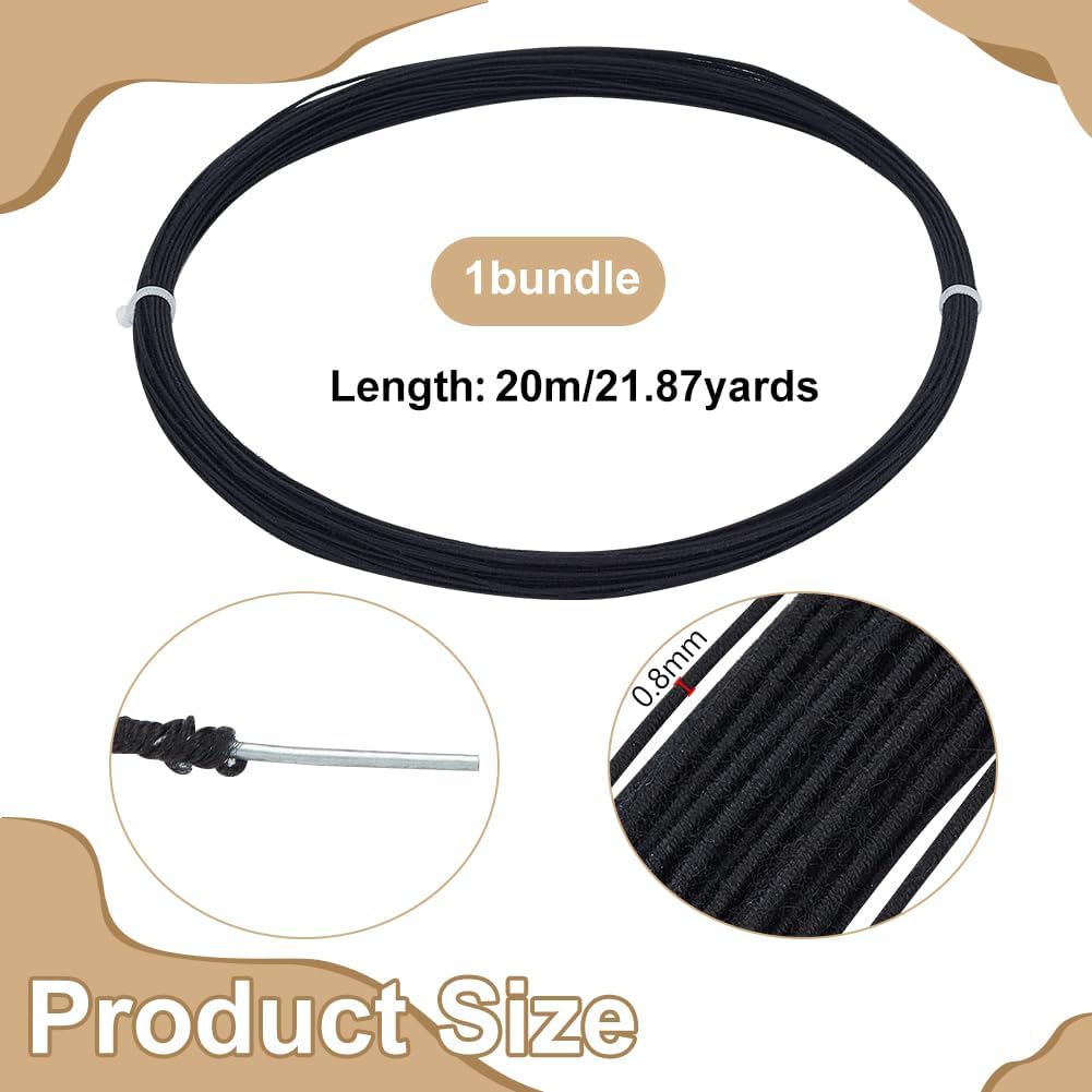 BENECREAT 21.8 Yards Black Floral Wires, 20 Gauge Cotton Covered Millinery Wire, Iron Stem Wires for Florist Crafts Making Sewing Supplies Brim Making Accessories