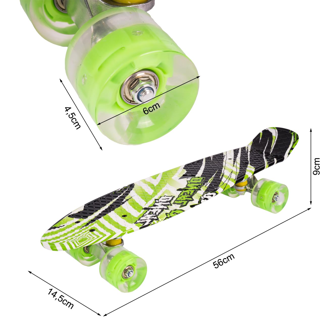 Malplay Mini Skateboard mit Leuchtende RGB LED-Räder | 22" Cruiser Board für Kinder und Jugendliche | Kinderskateboards | Gute Wahl für Anfänger | ab 6 Jahre | 56cm | Grün