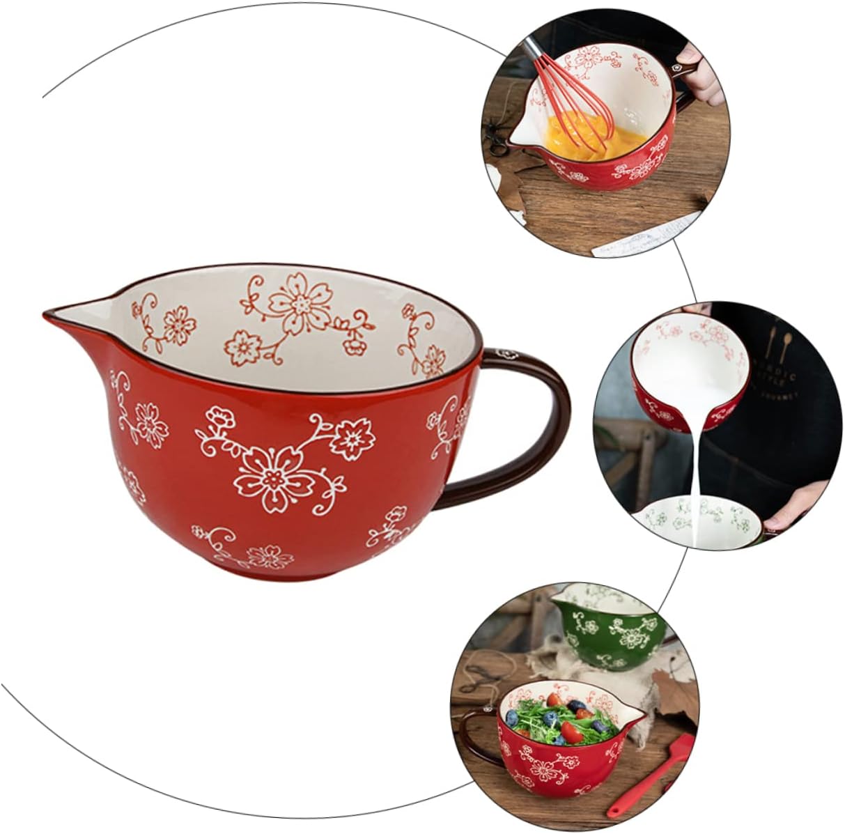 Amosfun 1Pc Practical Red Ceramic Mixing Bowl for Eggs Breakfast and Food Preparation Stylish Kitchen Essential for Easy Mixing and Serving