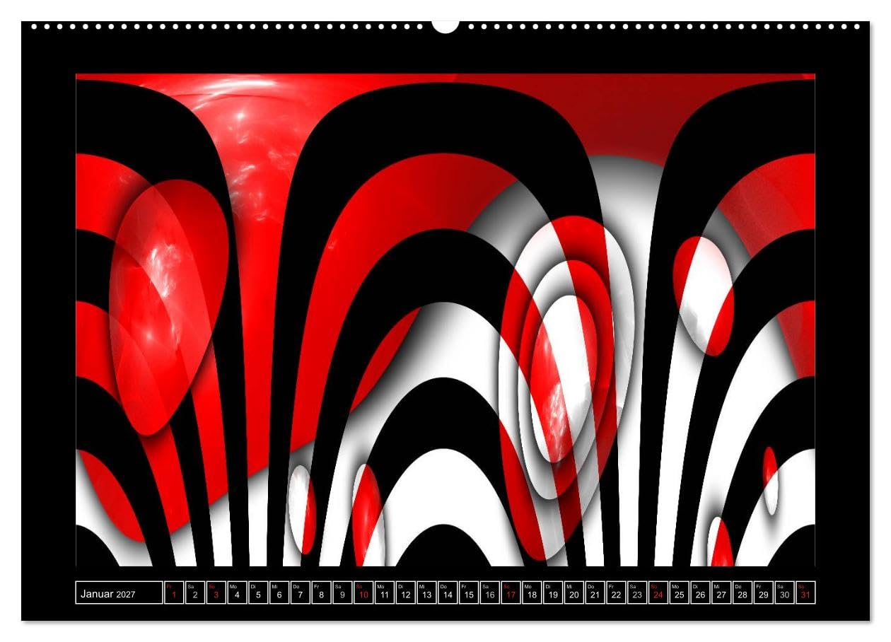 CALVENDO - SCHWARZ, WEIß, ROT (Wandkalender 2027 DIN A2 quer), Monatskalender: Design in schwarz, weiß, rot