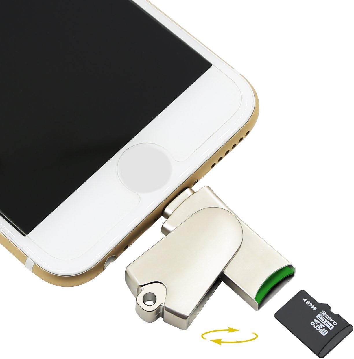KISMO i-Flash Drive Memory Card Reader with TF Card with Lightning Connector and APP to Add Extra Storage for iPhone 5s 6 6s 6 Plus iPod iPad Mac and PC(Silver)