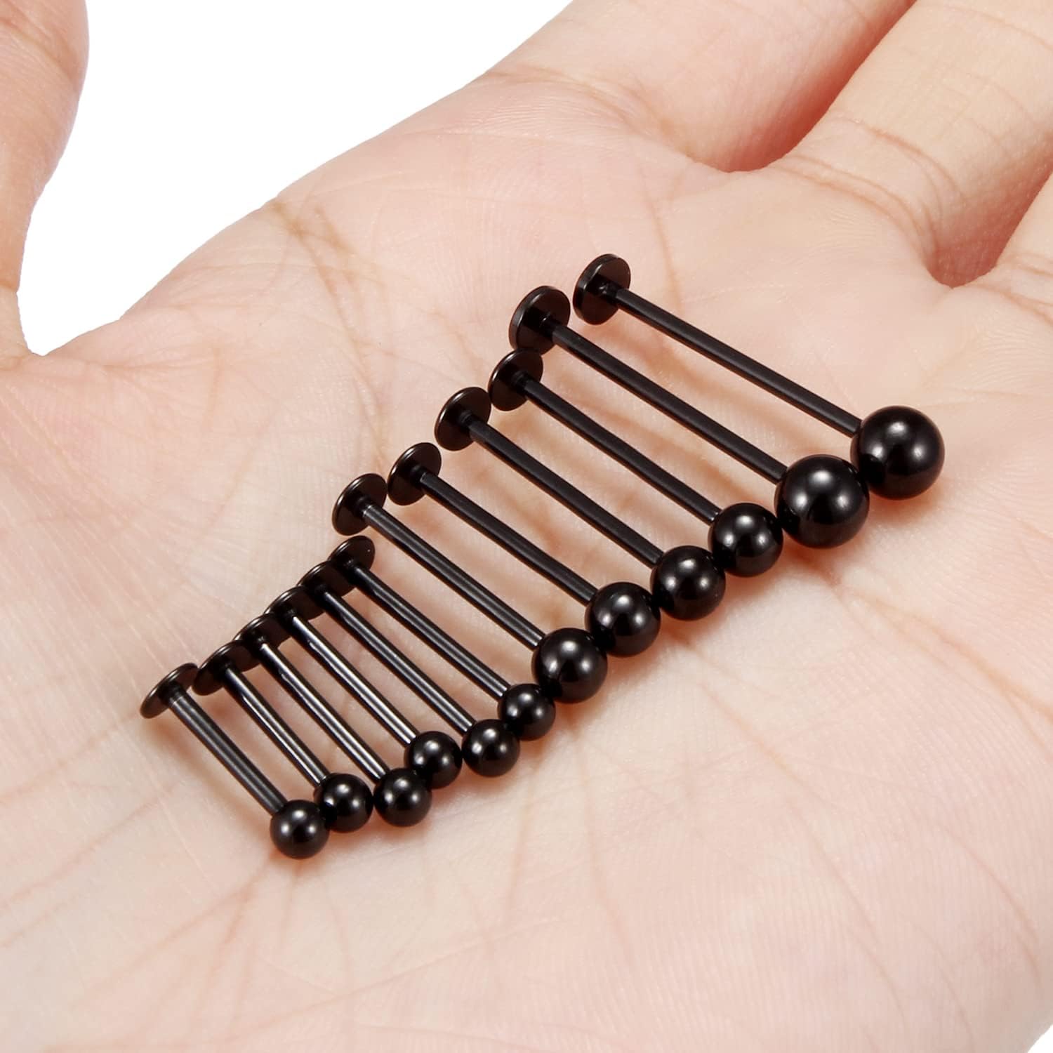 12Pcs 16G Different Sizes Flat Back Stud Stainless Steel Labret Ashley Medusa Monroe Dimple Cheek Lip Rings Studs Piercing Jewelry for Women Men Bar Length 8mm-19mm