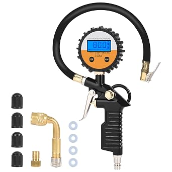 Digital Tyre Pressure Gauge with Flexible Hose Digital Tyre Inflator for Car Motorcycle Pressure Gauge Measuring Range 0-16 BAR/220 PSI