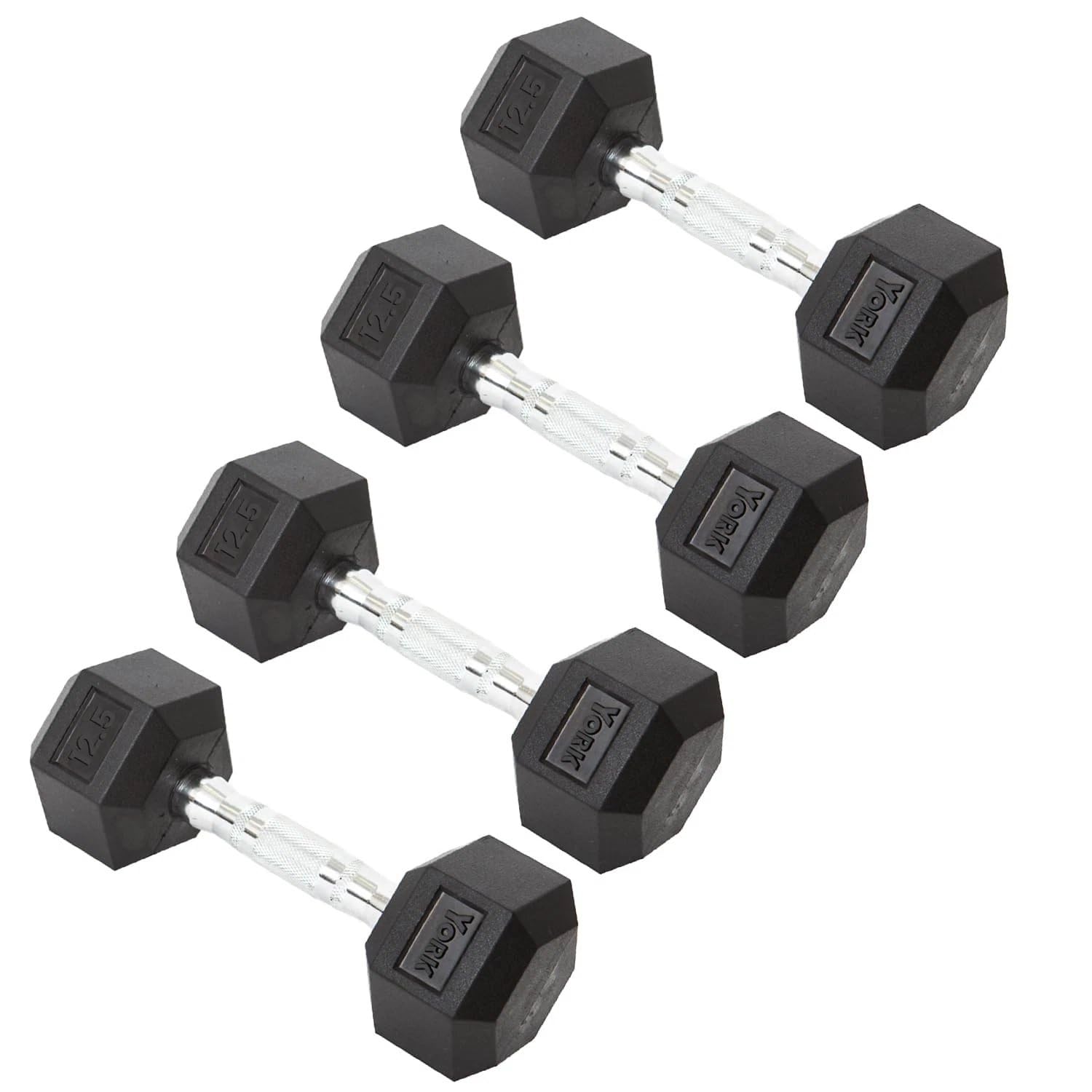 York Barbell Hex Dumbbell Set Rubber Coated Fixed Weight Dumbbells with Chrome Ergonomic Handle Odorless Durable for Home