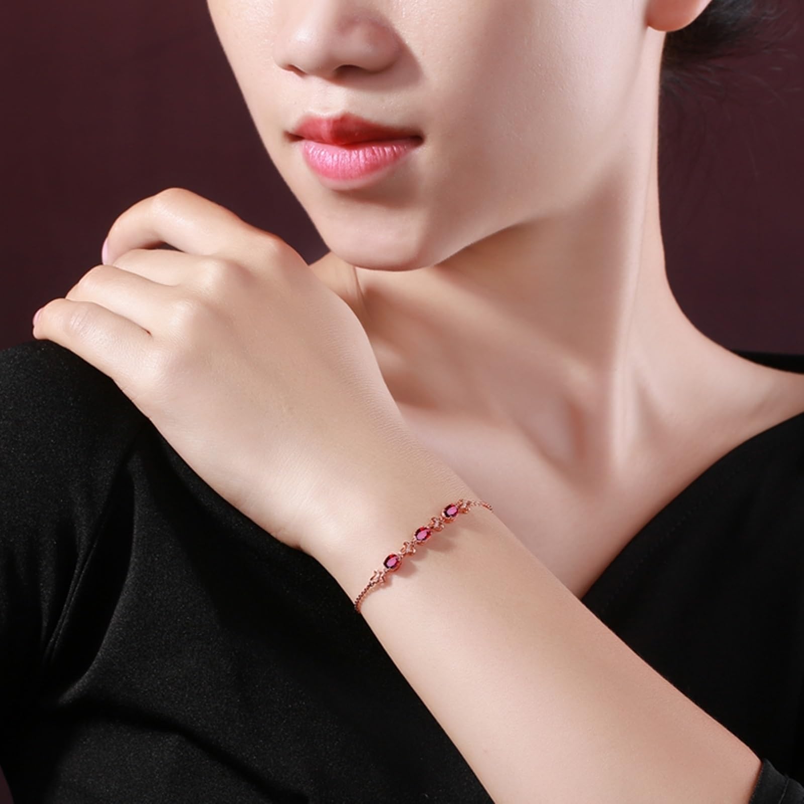 Bracciali Oro Rosa 750/585/375, Bracciale Donna con Rubino Sintetico 1.33ct 16-18 cm Estensione 4 cm con Moissanite, Braccialetto Sposa Matrimonio