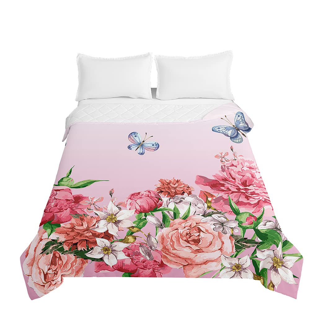 Chickwin Trapuntino Copriletto Matrimoniale Singolo, Balletto Ragazze Stampa Coperta Primaverile Trapunta Estivo Trapuntato Goffrato Coperta Leggera (100x150cm,Fiore