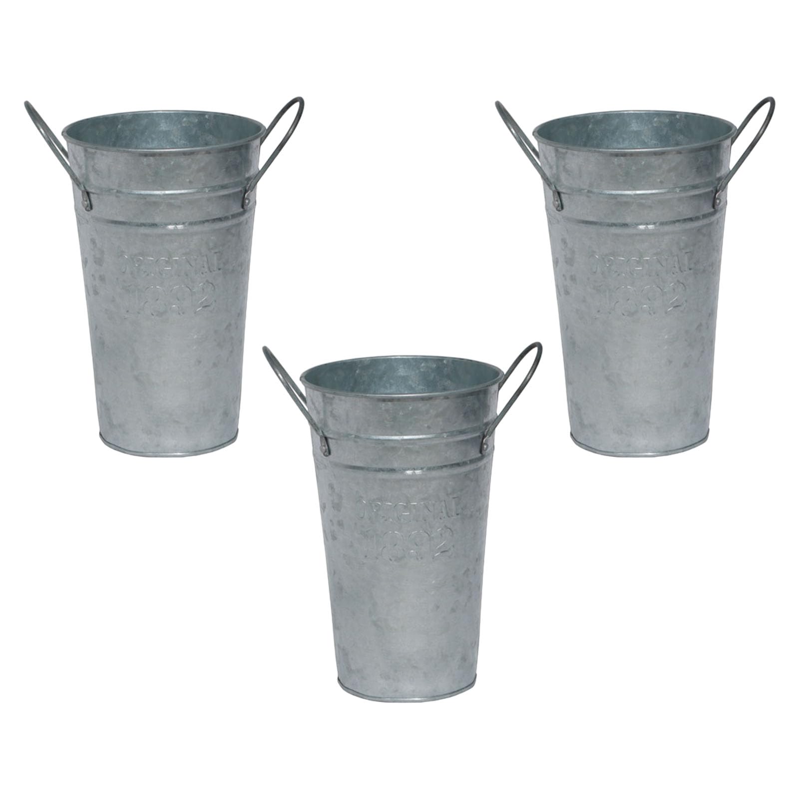 Mekalero 3Pcs Rustproof Metal Flower Container with Handle Desktop Flower Vase Kitchen Bathroom Use Iron Vase Replacement Metal Container