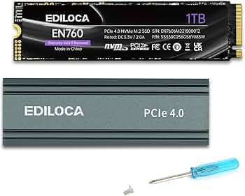 Ediloca EN760 2TB SSD 箱なし Ediloca EN760 SSD with Heatsink 1TB PCIe Gen4, NVMe M.2 2280