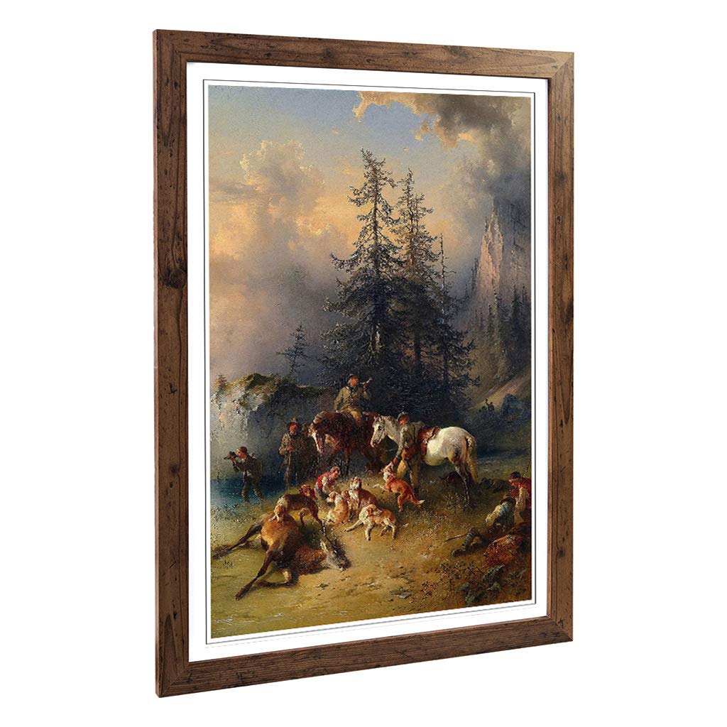 Big Box Art Framed Print of Friedrich Gauermann at The End of The Hunt Design | Wall Art Picture | Home Decor for Kitchen, Living Room, Bedroom, Hallway, Walnut, A2 / 24.5x18 Inch / 62x45cm