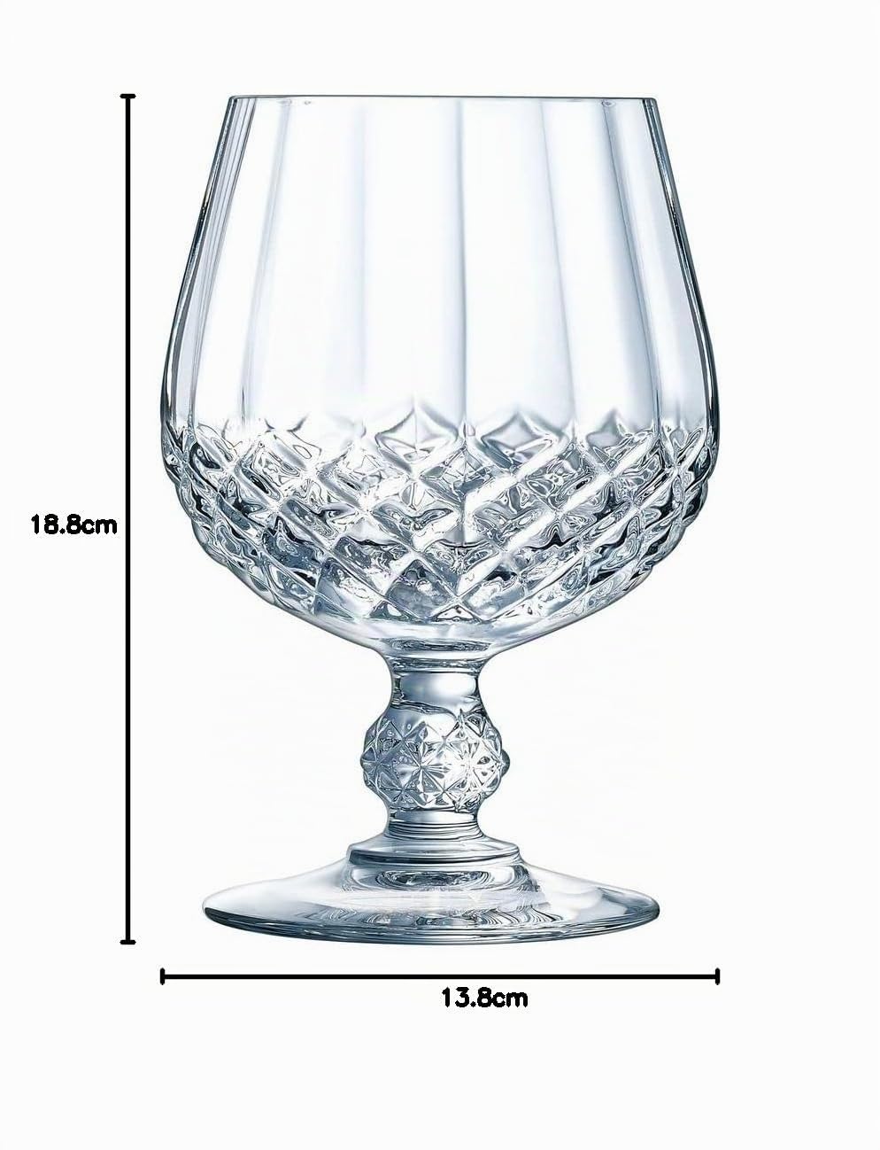 Éclat Cristal D'Arques Paris - Collection Longchamp - 6 Verres à Cognac 32cl en Kwarx - Brillance, Transparence et Haute Résistance - Moulures Iconiques - Fabriqués en France