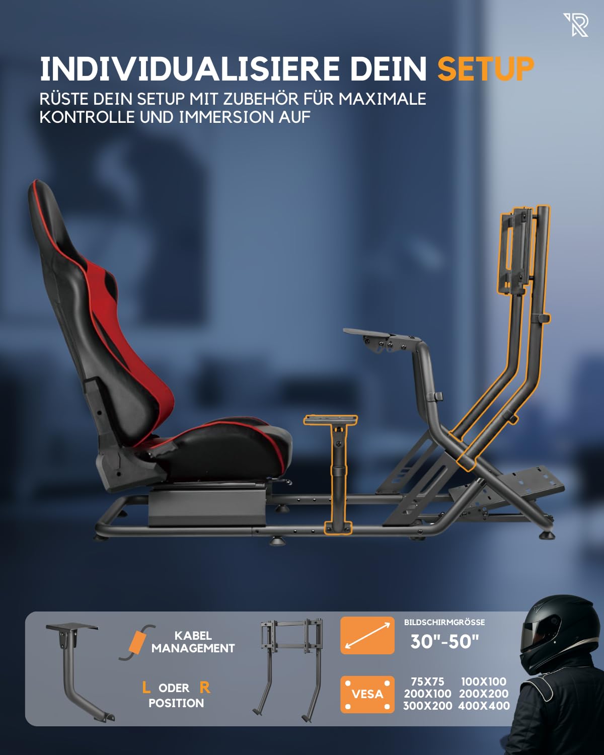 Ranqer Simulator Racing Seat, verstellbarer Rennsitz aus PU-Leder für SimRacing, ergonomischer Cockpit-Sitz, geeignet für PC, PlayStation und Xbox, Lenkrad und Pedale separat erhältlich