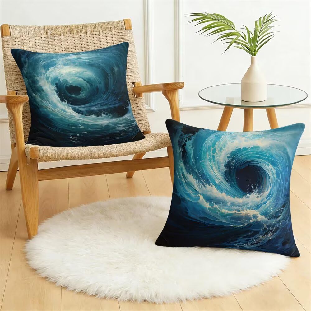 Federe Cuscini Divano 60x60 cm Federe Morbido Copricuscini Blu in Velluto, 2 Pezzi Copri Cuscini per Divano Moderno Quadrati Decorativi Federa Cuscino Onde per Camera da Letto Soggiorno (IU19)