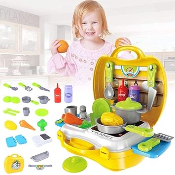 Kitchen Cooking Pretend Play Set Suitcase Toy, Gift for Boys Girls 3-8 Years Old Kids Great Gift (26 Piece Kitchen Set) (Kitchen Suitcase Toy)