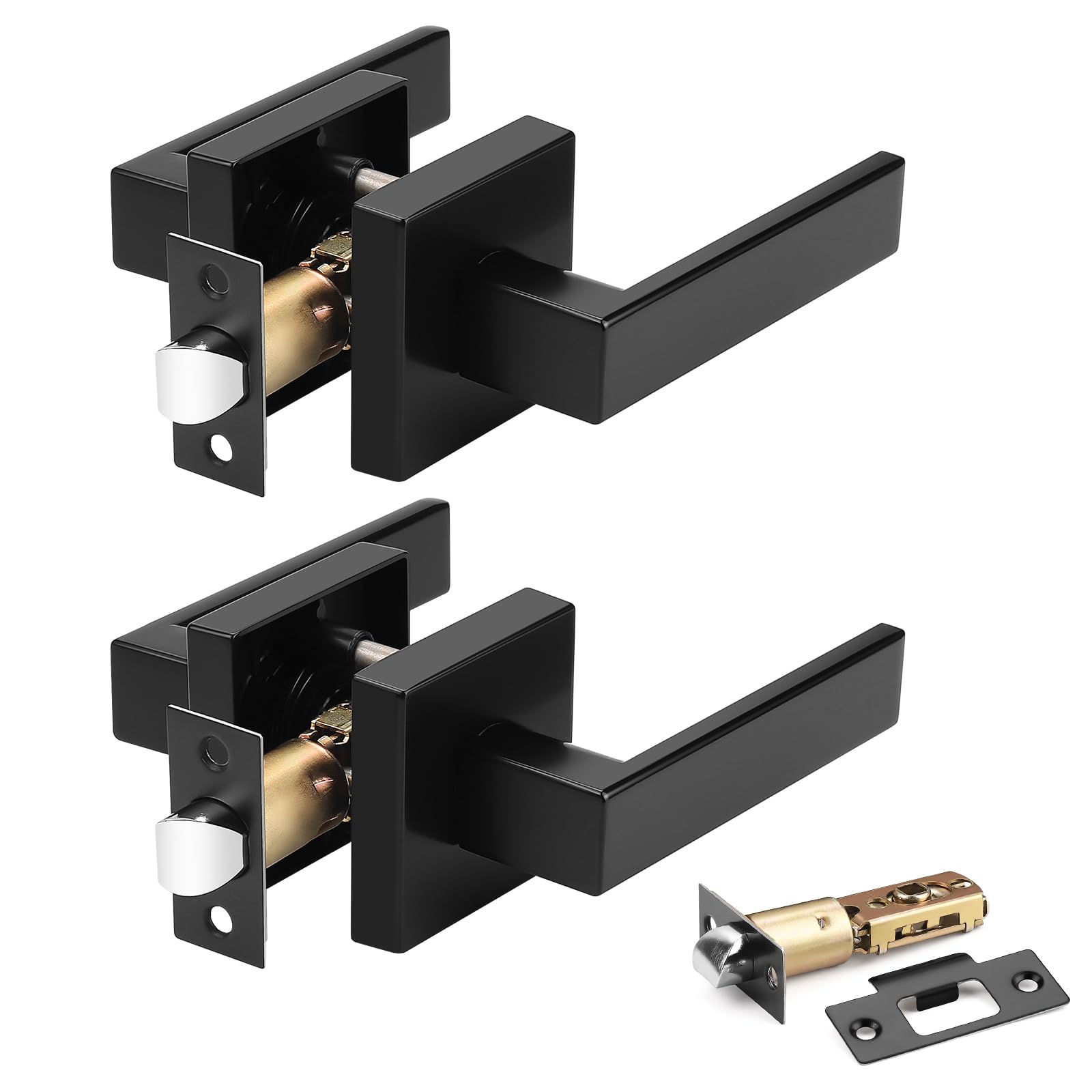 Probrico 2 Pack Passage Door Handle in Matte Black,Interior Closet Door Knobs for Hallway,Non-Locking Keyless Modern Door Lever Hardware,Reversible Left &amp; Right Handed Door