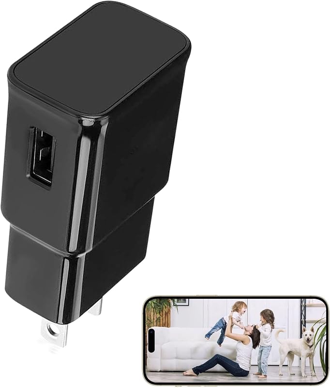 Cámara espía oculta, diseño de cargador USB, 1080P HD, detección de movimiento, grabación en bucle, WiFi, cámara de niñera de seguridad para el hogar interior