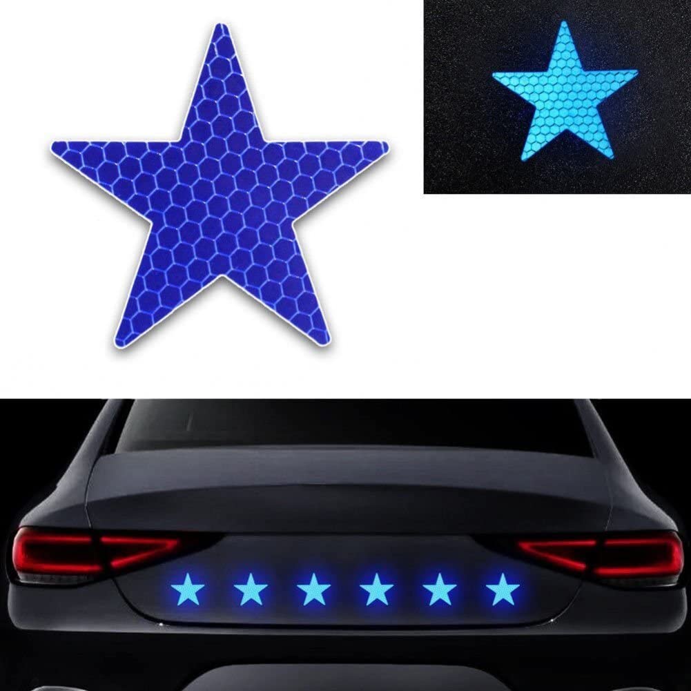 Casiler Blue Star Shape Reflective Reflector Sticker Self Adhesive Safety Warning Conspicuity Tape For Car Truck Motorcycle Trailer Mailbox