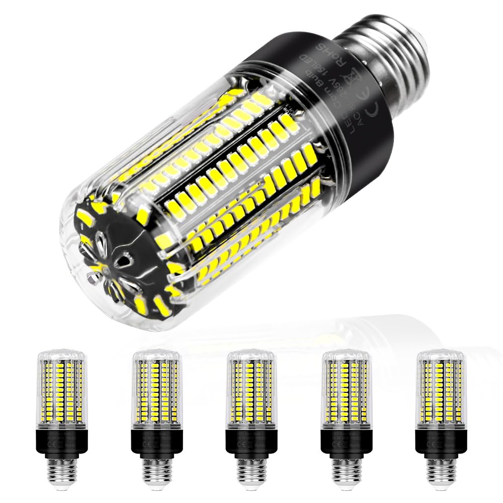 WENNI 6er Set 156LEDs Glühbirne 6000K Tageslichtweiß 12W E27/E26 Mais Lampe | E27 Maisleuchte 220V Energiesparende LED Lampe 110V Haushalt Garage Werkstatt private Innenbeleuchtung 2 Jahre Garantie