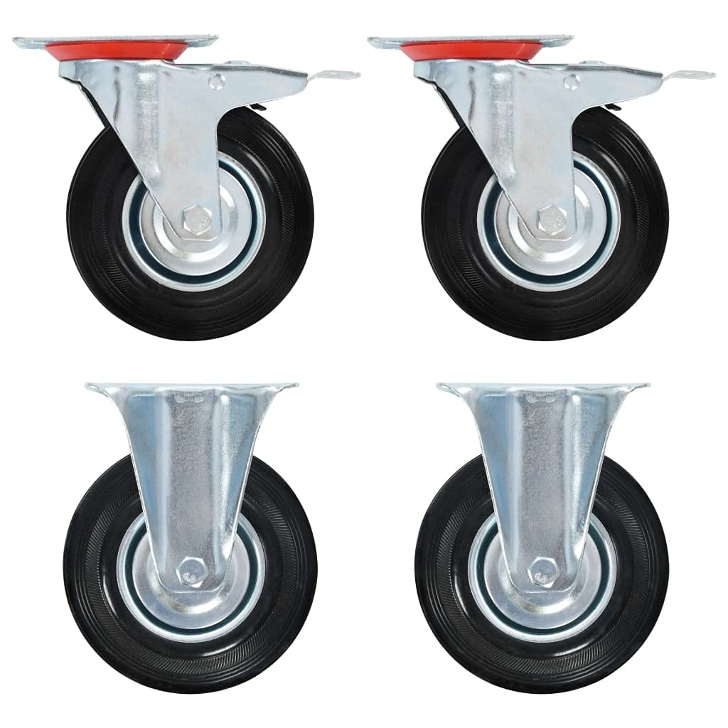vidaXL 12x Rollen Lenkrollen mit Doppelbremsen Bockrollen Schwerlastrollen Transportrollen Möbelrollen Laufrollen Industrierolle 125mm Gummi Eisen