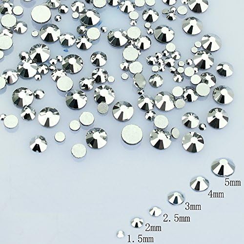 LolliBeads Resin Crystal Round Nail Art Mixed Flat Backs Acrylic Rhinestones Gems,Mix Size 1.5-5 mm, Color Silver (1200Pcs)