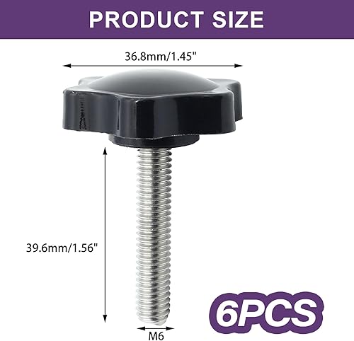 Miniatura 68 de Pomo de estrella de rosca M8 x 1.575 in, 4 unidades, mango de sujeción hexagonal de plástico, tornillo de apriete manual para reemplazo de base