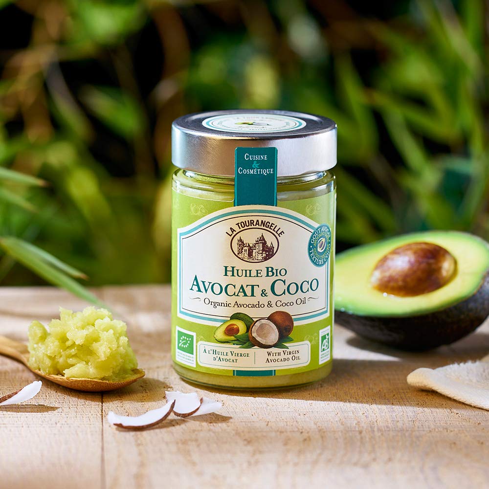 La Tourangelle - Huile bio avocat et coco - Mélange d'huile vierge d'avocat et de noix de coco - Huile cosmétique pour peaux et cheveux - 314ml