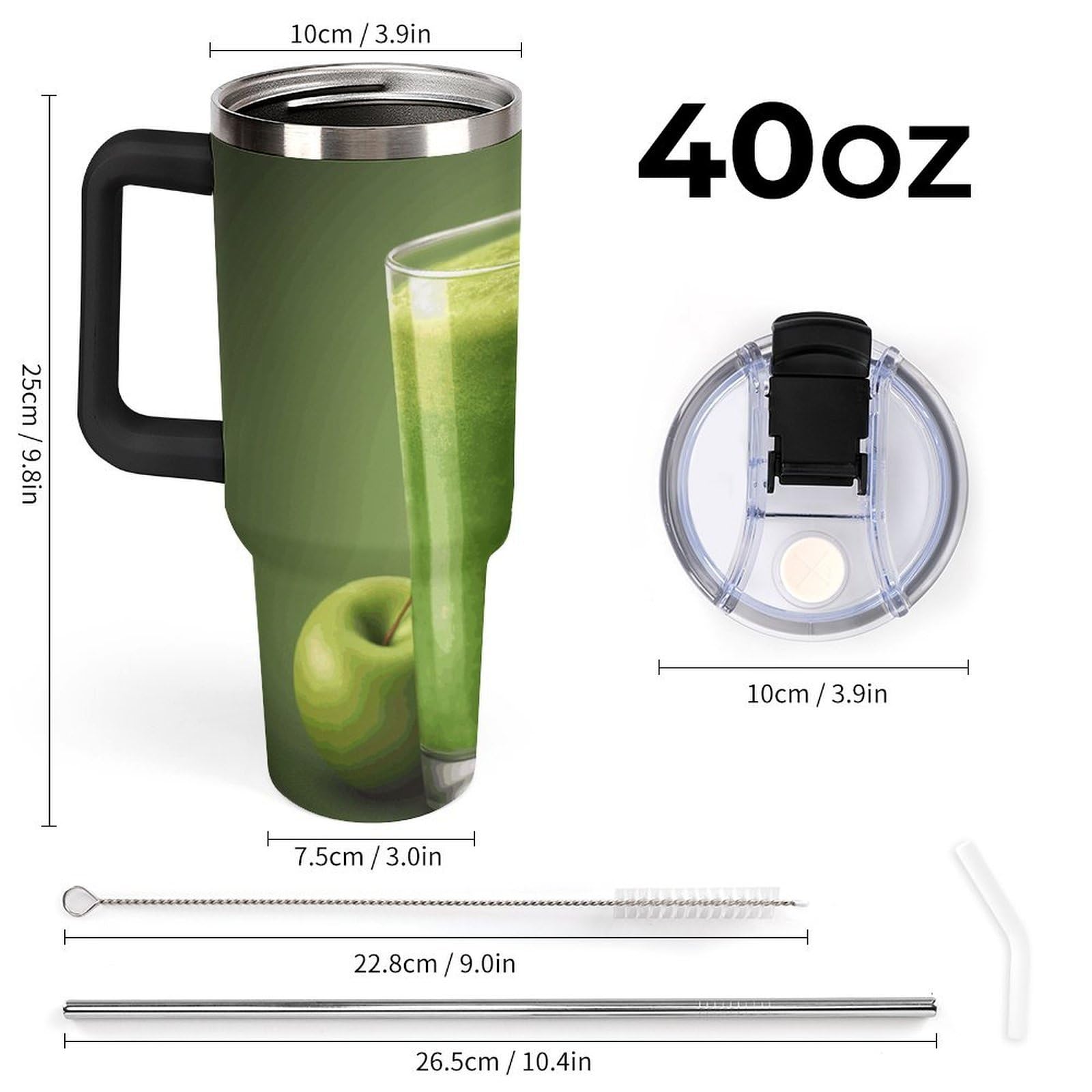Autobecher aus 304 Edelstahl, 1,2 l, grüner Fruchtsaftbecher mit Strohhalm und auslaufsicherem Deckel, großes Fassungsvermögen, vakuumisolierter Reisebecher für Auto-Becherhalter