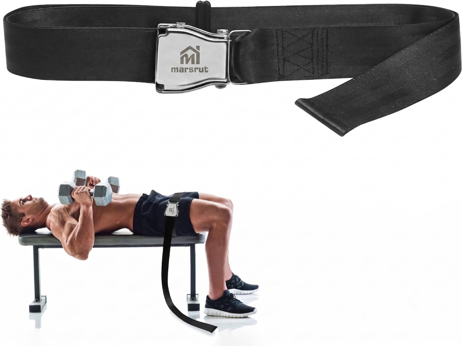 Belt Squat Collar for Nordic Hamstring Curl on Bench, 5.6Ft Long Buckle Strap for Seat Workouts Leg Extension Machines, Achieve Stability, Comfort, Home Exercise, Fitness, Women & Men, Black, with