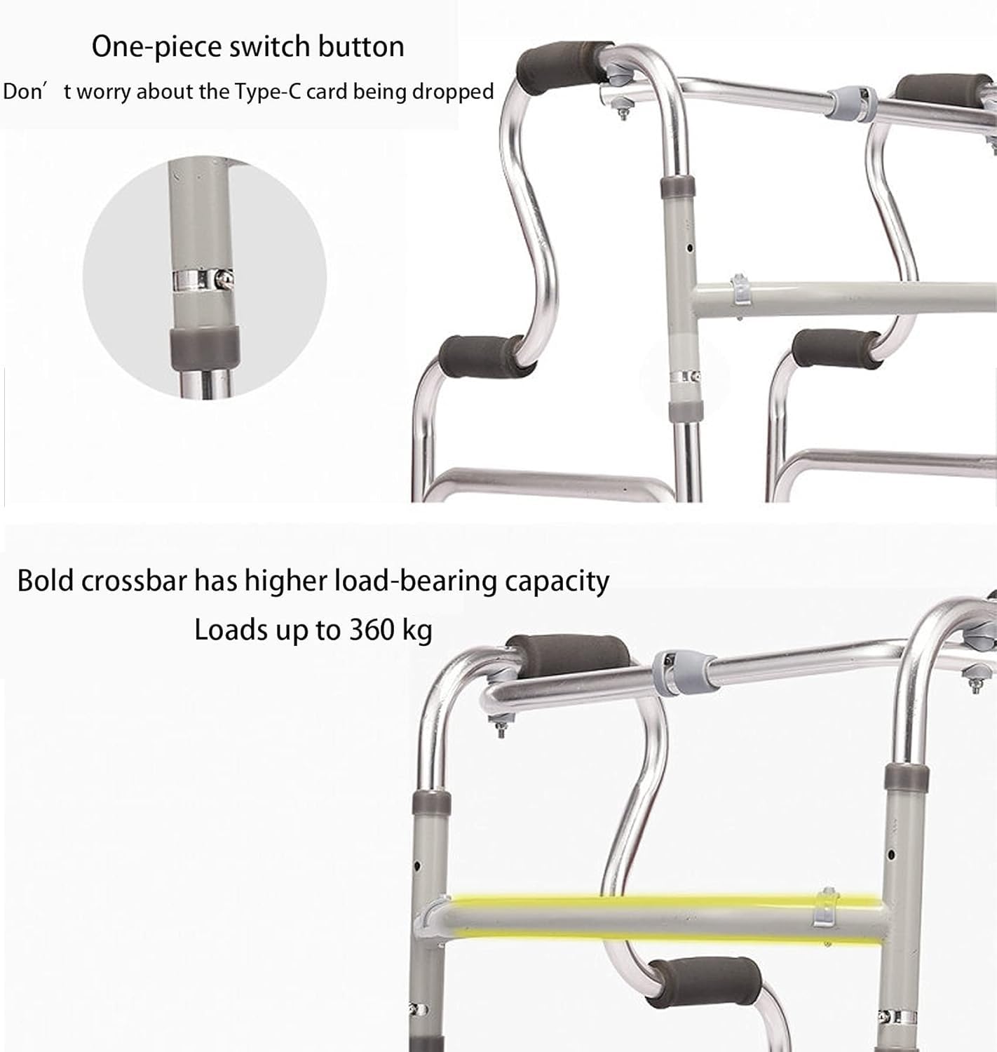 Andador vertical plegable alto, ayuda de movilidad para personas mayores y adultos, ideal para movilidad paralizada y limitada, plegable y almacenado, altura ajustable, soporta hasta 300 libras.