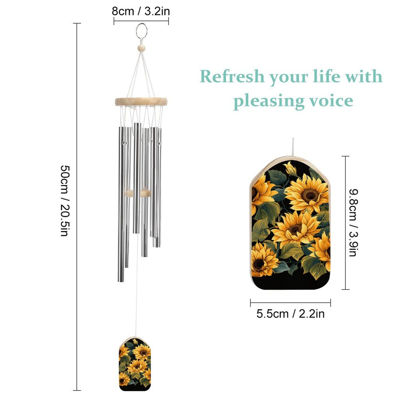 Outdoor Wind Chimes, Warm Sunflower Printed Wind Chimes,Simple Wind Chimes,Curtain Wind Chimes for Home Decoration
