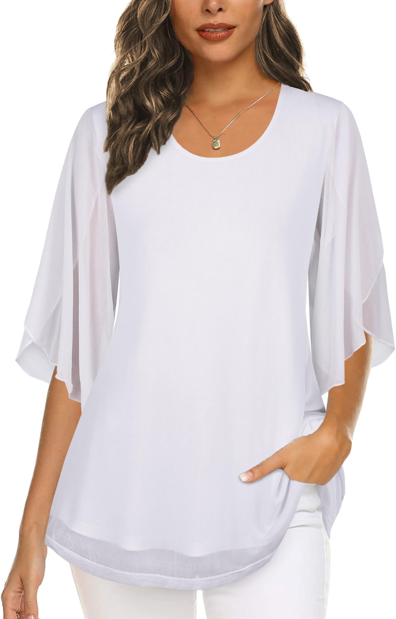 Ninedaily Women's Tops 3/4 Sleeve Blouses Dressy Casual Mesh Tunic Shirts