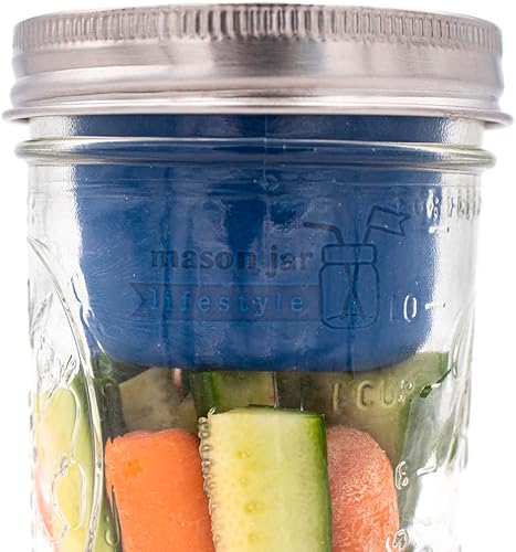 Miniatura 4 de Mason Jar Lifestyle Taza divisora para ensaladas, salsas y aperitivos. Contenedor de almuerzo Bento sin plástico. (Boca ancha, azul profundo)