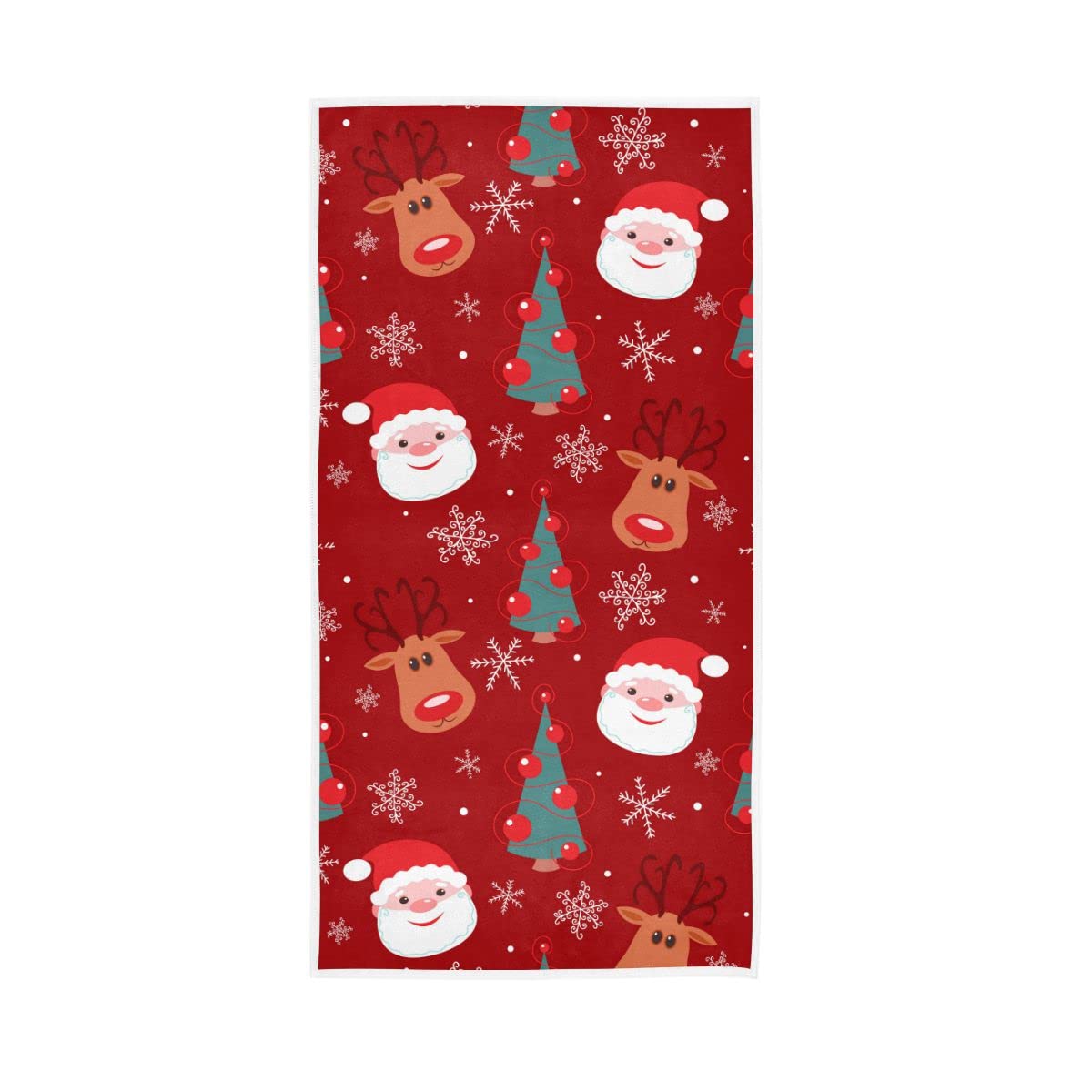 LSRCPD Christmas Reindeer and Santa Red Soft Bath Towel Absorbent Hand Towels Multipurpose for Bathroom Hotel Gym Spa 30"x15"